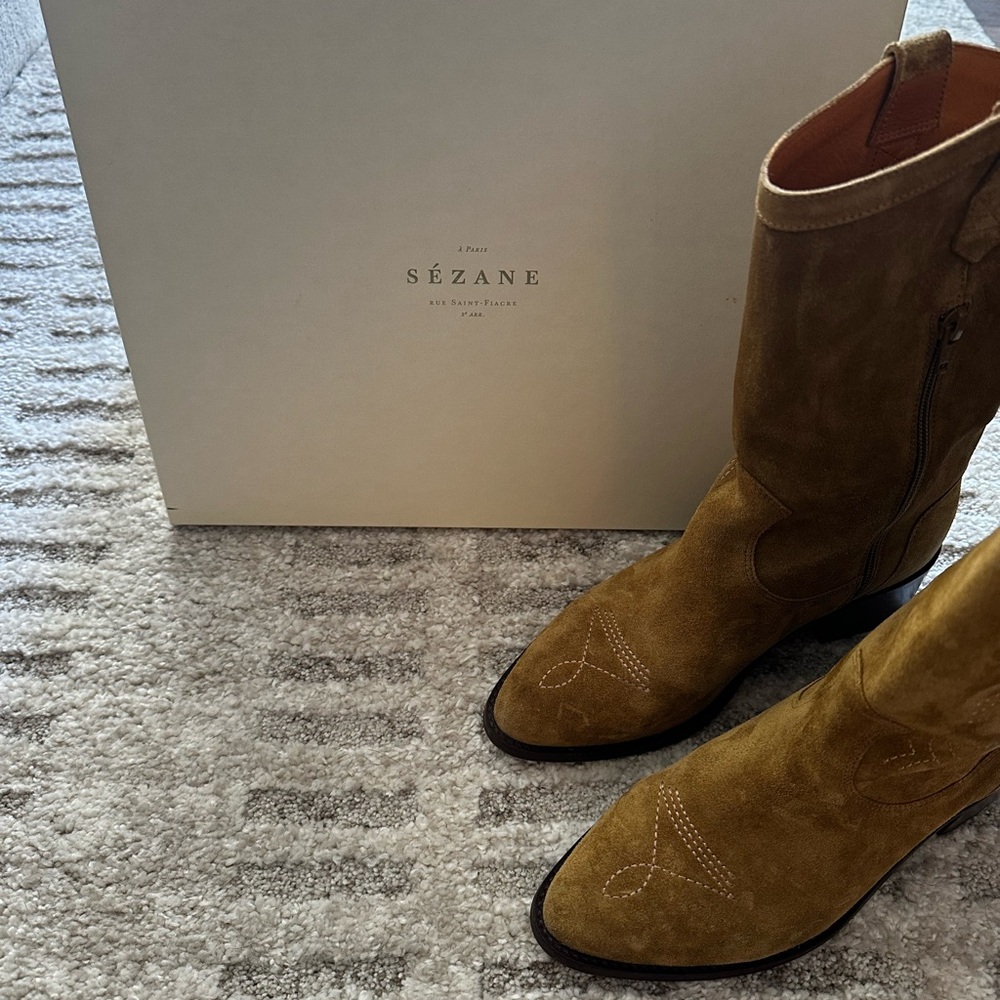 Sézane Mustard Suede Western Boots